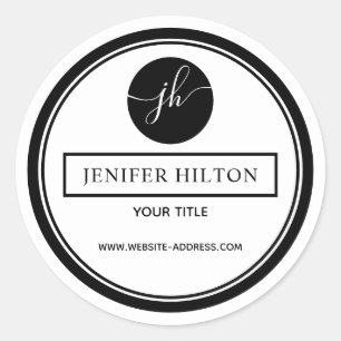 Minimale simpele zwarte-witte-cirkelmonogram ronde sticker