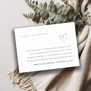 Minimale Simple Blush Hart Boeken voor Baby Shower Informatiekaartje