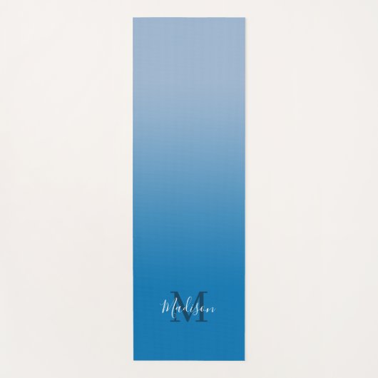 Minimale Sky Blue Gradient Monogram Script naam Yogamat (Voorkant)