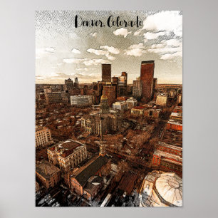 Minimale skyline van Denver Colorado Poster