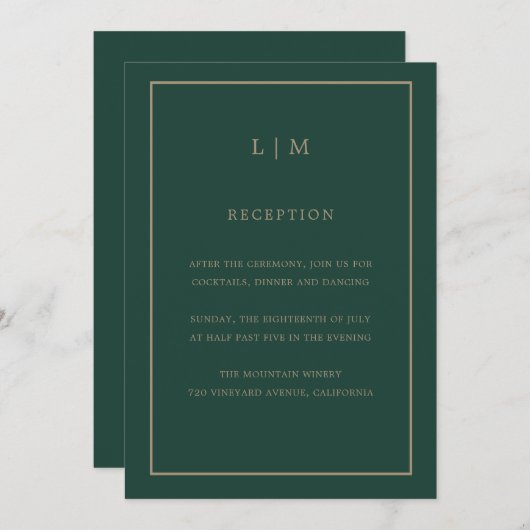 Minimale Smaragd Monogram Eenvoudige Elegante Brui Kaart (Voorkant / Achterkant)