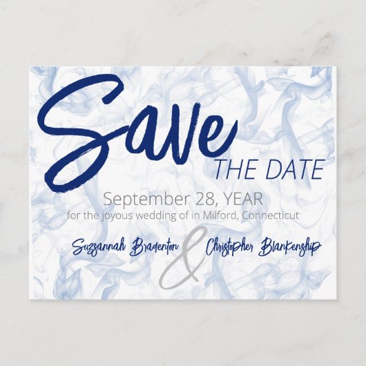 Minimale Smokey Blue en White QR Code Aankondigingskaart (Voorkant)