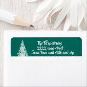 Minimale Sneeuwboom Blauwgroen en witte vakantie Etiket (Insitu)