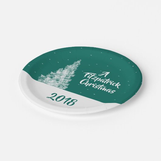 Minimale Sneeuwige Blauwgroen Boom en Witte Vakant Papieren Bordje (Gekanteld)