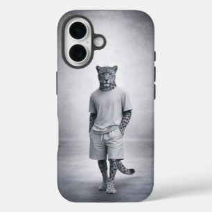Minimale Sneeuwluipaard Streetwear Illustratie iPhone 16 Hoesje