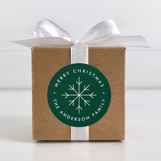 Minimale Snowflake Green Holiday Ronde Sticker