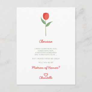 Minimale Soft Red Tulip voor het Bridesmaid-voorst Briefkaart
