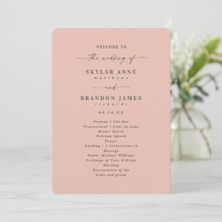 Minimale Solid Blush Pink Wedding Ceremony Programma