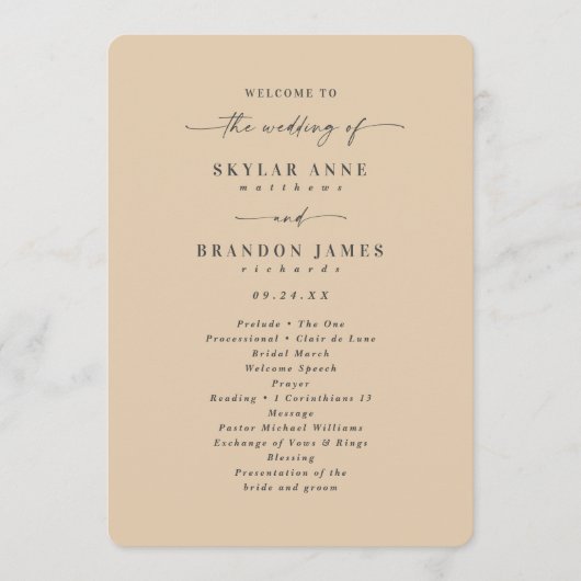 Minimale Solid Dusty Yellow Wedding Ceremony Programma (Voorkant)