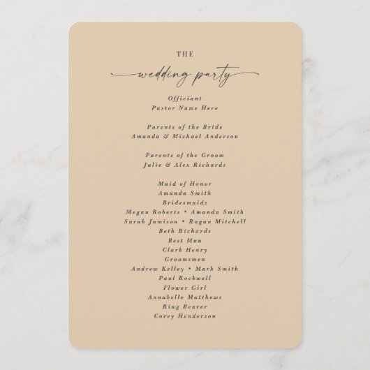 Minimale Solid Dusty Yellow Wedding Ceremony Programma (Achterkant)