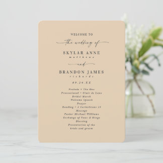 Minimale Solid Dusty Yellow Wedding Ceremony Programma