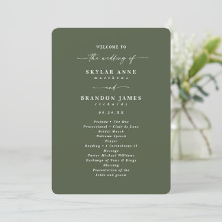 Minimale Solid Monstera Green Wedding Ceremonie Programma