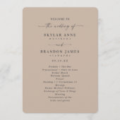 Minimale Solid Taupe Beige Wedding Ceremonie Programma (Voorkant)