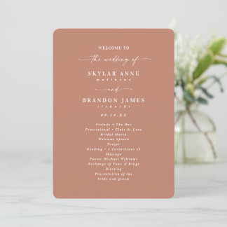 Minimale Solid Terracotta Clay Wedding Ceremony Programma