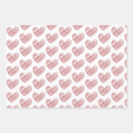 Minimale spoelroze en witte harten en strips inpakpapier vel (Voorkant)