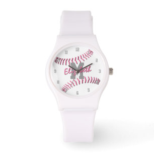 Minimale sporten Roze Grijs Wit Monogram Softball Horloge