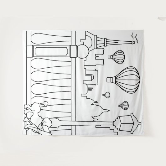 Minimale stadsomtreklijn van Parijs als wandtapijt Wandkleed (Voorkant (horizontaal))