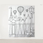 Minimale stadsomtreklijn van Parijs als wandtapijt Wandkleed (Voorkant)