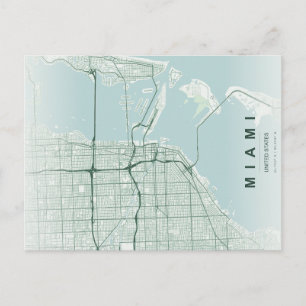 Minimale stadsplattegrond van Miami-ansichtkaart Briefkaart