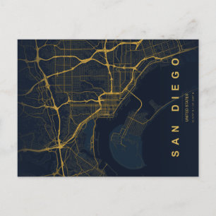 Minimale stadsplattegrond van San Diego op ansicht Briefkaart