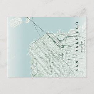 Minimale stadsplattegrond van San Francisco op ans Briefkaart