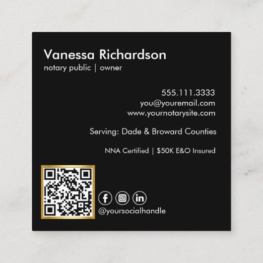 Minimale standaard moderne zwart- en Gold QR-code Vierkante Visitekaartje (Achterkant)