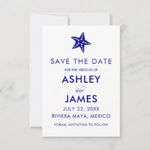 Minimale Starfish Save the Date Wedding, Navy
