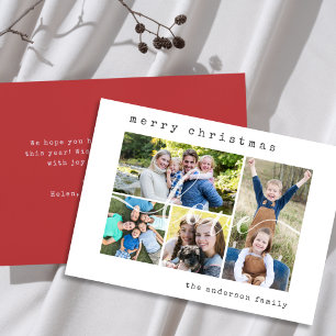 Minimale stijlvolle 4 familie foto kerst feestdagenkaart
