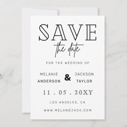 Minimale stijlvolle handgeschreven kalligrafie save the date (Voorkant)