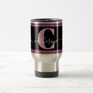 Minimale stijlvolle monogram naam zwart wit heet r reisbeker