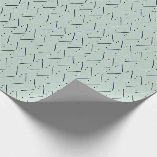 Minimale Stippen in Dashes Indigo Sage Pattern Gif Cadeaupapier (Hoek)