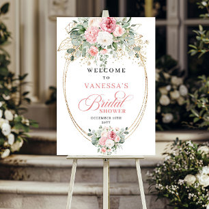 Minimale Stof Roze Bloemen Bruiloft Feest Welkom Poster