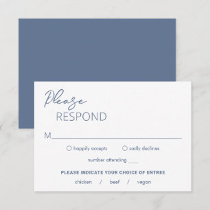 Minimale stoffige blauwe moderne bruiloft RSVP kaartje