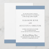 Minimale stoffige blauwe moderne elegante bruiloft kaart (Voorkant / Achterkant)