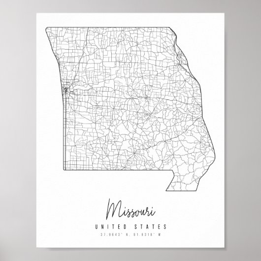 Minimale Straatkaart Missouri Poster (Voorkant)