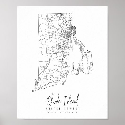 Minimale Straatkaart van Rhode Island Poster (Voorkant)