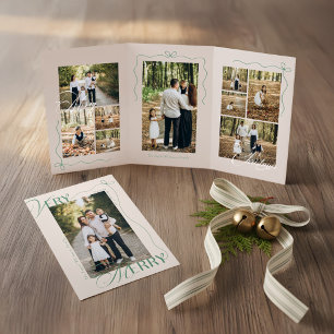Minimale strik zeer vrolijke fotocollage Kerstmis Drieluik Wenskaart