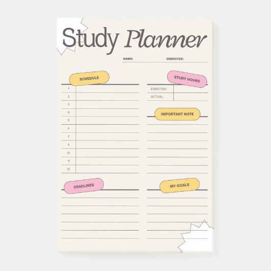 Minimale studieplanner met uurrooster post-it® notes (Voorkant)