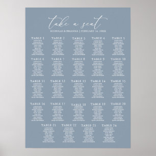 Minimale Stusty Blue Wedding 24 Table Seating Char Poster