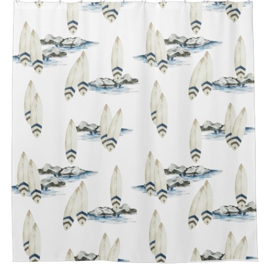 Minimale Surfboard Waterverf Kust strand vibes Douchegordijn (Voorkant)