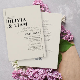 Minimale Taupe Beig All One RSVP QR Code Weddensch Kaart