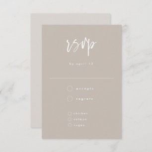 Minimale Taupe White Handwrited Wedding RSVP Kaartje
