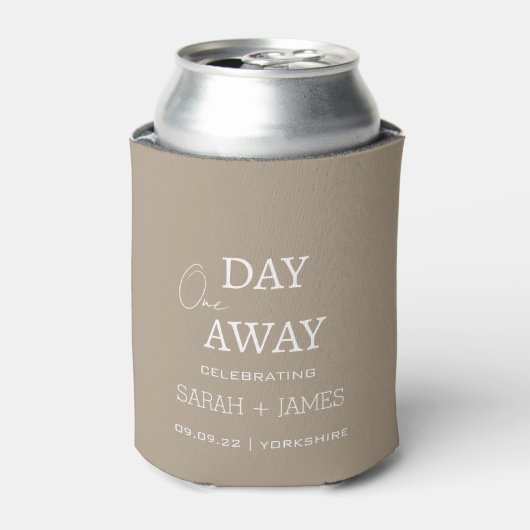 Minimale taupe & wit op een dag weg bruiloft parti blikjeskoeler (Blikje Voorkant)