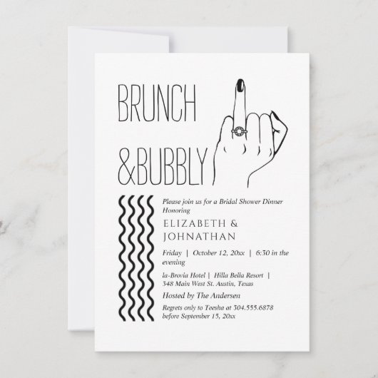 Minimale tekst scriptie Brunch en bubbel uitnodigi Kaart (Voorkant)