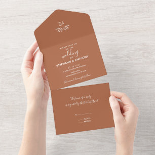 Minimale terracotta Branch Calligraphy Wedding All In One Uitnodiging