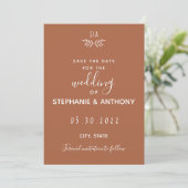 Minimale terracotta Branch Calligraphy Wedding Save The Date (Staand voorkant)