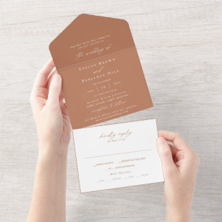 Minimale terracotta Calligraphy Modern Wedding All In One Uitnodiging