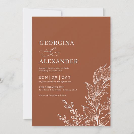 Minimale terracotta Herfst botanische bruiloft Kaart (Voorkant)