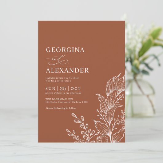 Minimale terracotta Herfst botanische bruiloft Kaart (Staand voorkant)