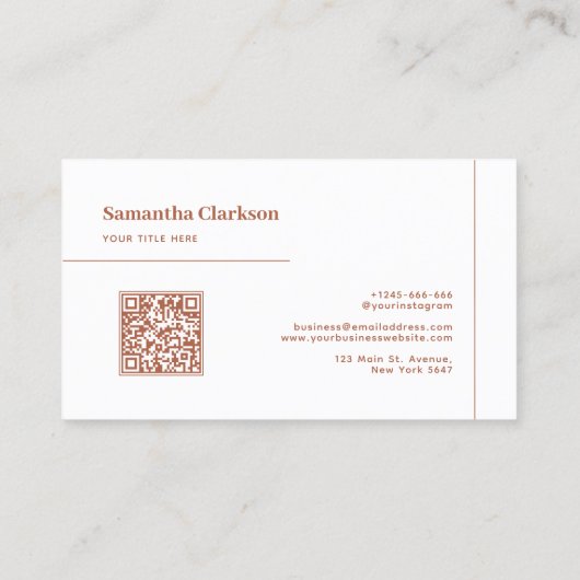 Minimale Terracotta Line en Script QR Code Visitekaartje (Achterkant)